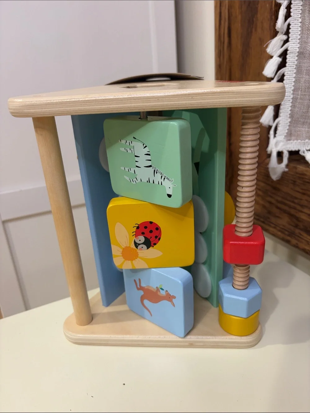 Fisher-Price Wooden Activity Triangle with Red, Yellow, Blue and Green Gears